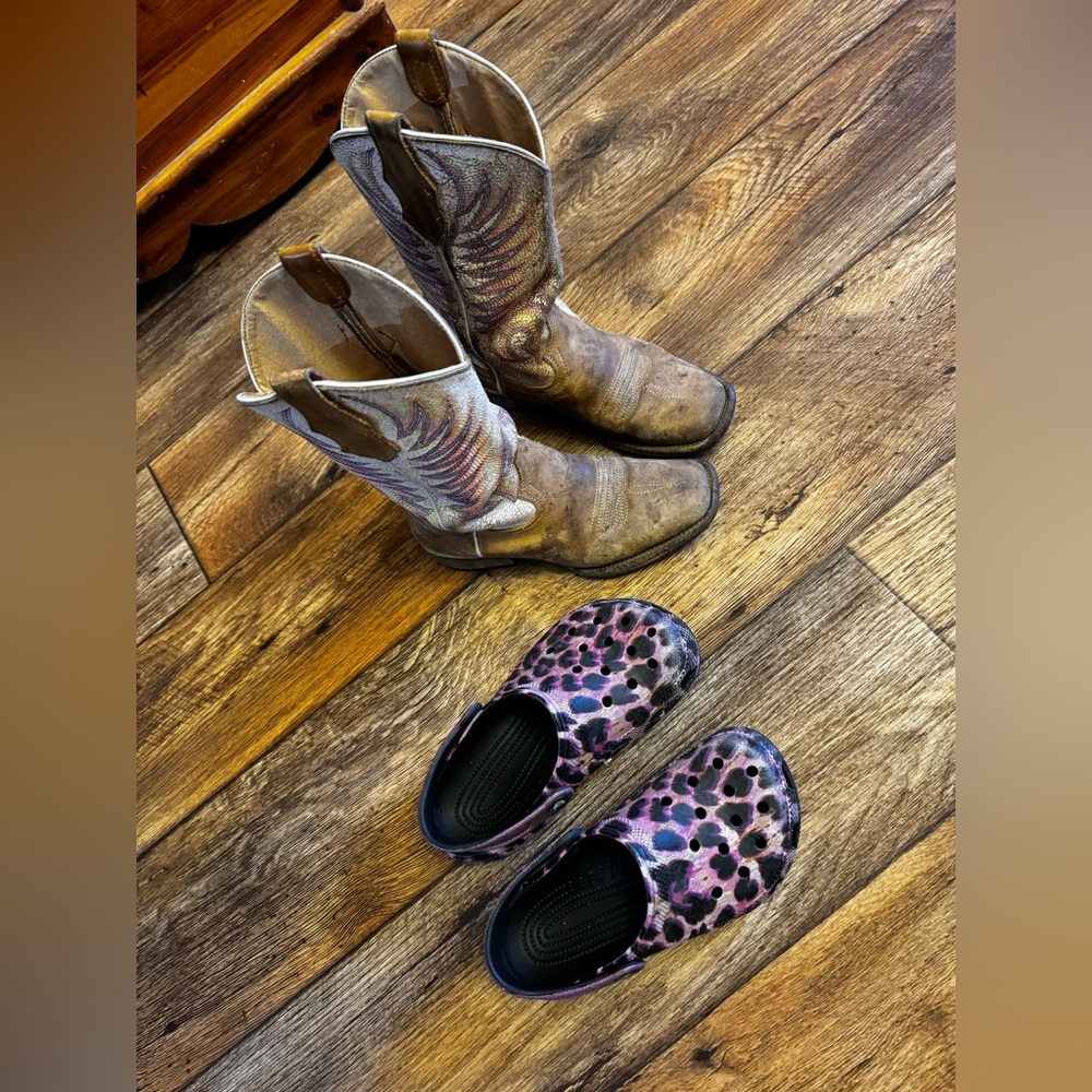 Boots and crocs-girls size 2- play condition